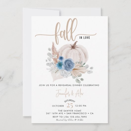 Invitation Floral citrouille | Dîner de répétition (Devant)