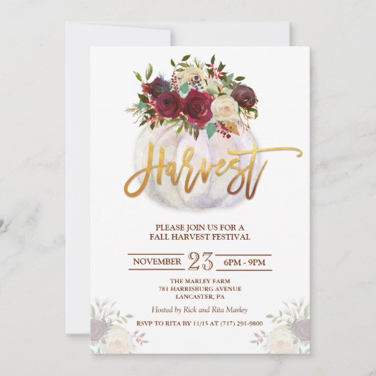 Invitation Floral Citrouille Harvest Festival (Devant)