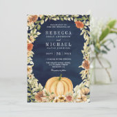 Invitation Floral Citrouille Terracotta QR Code Mariage de ma (Debout devant)