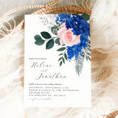 Invitation Floral Cobalt Blue Rose Garden Mariage élégant
