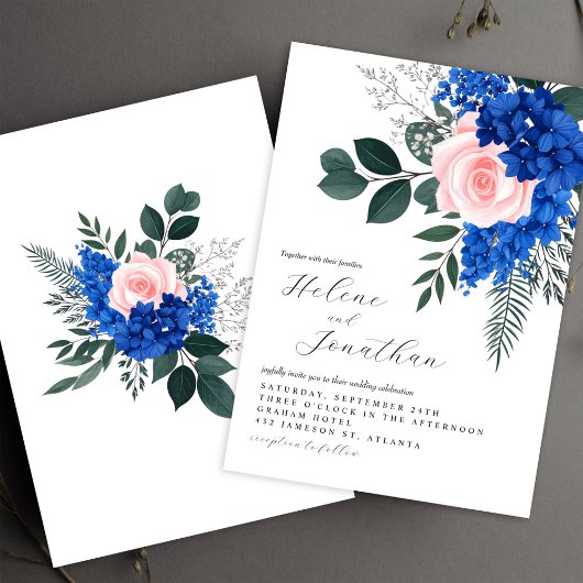 Invitation Floral Cobalt Blue Rose Garden Mariage élégant