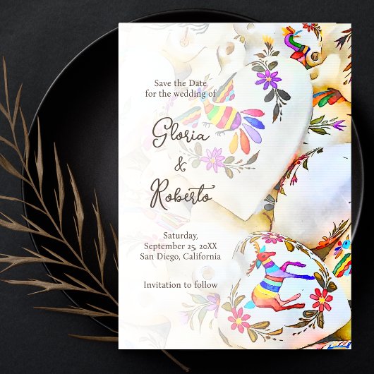 Invitation Floral Coeurs colorés Mariage mexicain