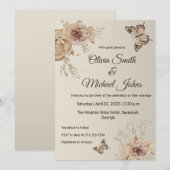 Invitation Floral Coffee Crème élégant Butterfly boho Mariage (Devant / Derrière)