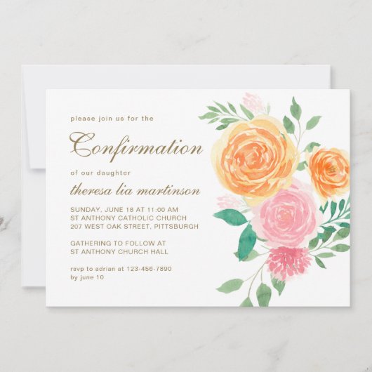Invitation Floral coloré avec confirmation croisée (Devant)