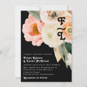 Invitation Floral coloré gras | Mariage de monogramme noir (Devant)