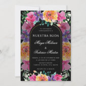 Invitation Floral coloré Nuestra Boda Mariage espagnol (Devant)