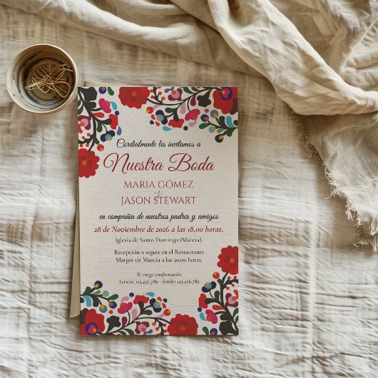 Invitation Floral Colorful Botanical Flowers Spanish Wedding