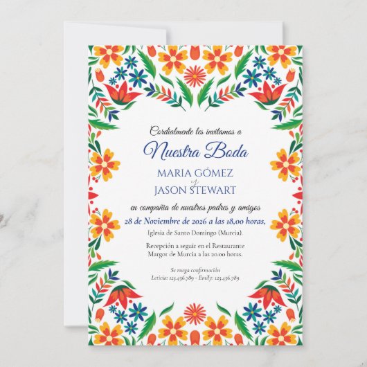 Invitation Floral Colorful Botanical Flowers Spanish Wedding (Devant)