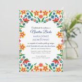Invitation Floral Colorful Botanical Flowers Spanish Wedding (Debout devant)