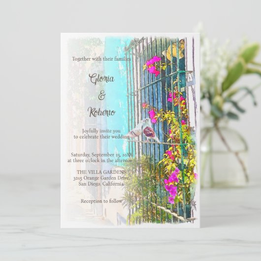 Invitation Floral Colorful Inséparables Mariage mexicain (Debout devant)