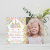 Invitation Floral Colours Blanc Photo Unicorn Anniversaire (Debout devant)