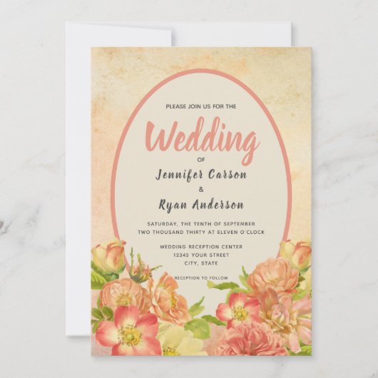 Invitation Floral Coral English Garden Mariage campagnard (Devant)