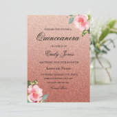 Invitation Floral Corol fausse parties scintillant Quinceaner (Debout devant)