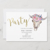 Invitation Floral Cow Skull Gold Boho PARTY (Devant)