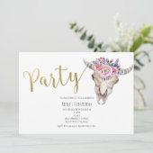 Invitation Floral Cow Skull Gold Boho PARTY (Debout devant)