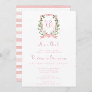 Invitation Floral Crest C'est un Baby shower féminin