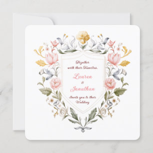 Invitation Floral Crest Wedding Elegant Botanical Watercolor