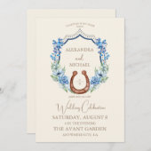 Invitation Floral Crest Western Horseshoe Monogram Mariage (Devant / Derrière)
