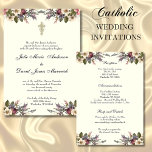 Invitation Floral Croix-Chrétienne Anneaux Mariages catholiqu<br><div class="desc">Personnalisez nos magnifiques invitations traditionnelles de mariage catholique avec des anneaux de mariage d'or qui mêlent un crucifix doré et des fleurs. L'arrière - plan ivoire et tous les textes et polices peuvent être modifiés.</div>