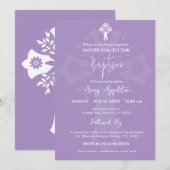 Invitation Floral Cross Baptism Lilac (Devant / Derrière)