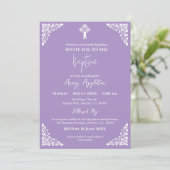 Invitation Floral Cross Baptism Lilac (Debout devant)