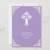 Invitation Floral Cross Baptism Lilac (Dos)