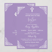 Invitation Floral Cross Baptism Lilac (Devant / Derrière)