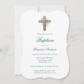 Invitation Floral Cross Boy Baptism (Devant)