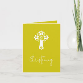 Invitation Floral Cross Christening Yellow Feestdagen Kaart