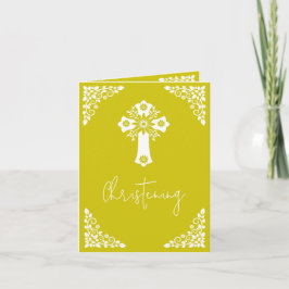 Invitation Floral Cross Christening Yellow Feestdagen Kaart