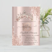 Invitation Floral Crown Glitter Drips Rose Gold 18th  (Debout devant)