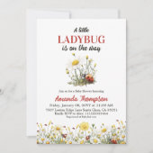 Invitation Floral Daisy A Little Ladybug Baby Shower (Devant)