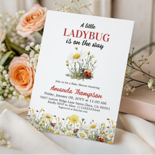Invitation Floral Daisy A Little Ladybug Baby Shower