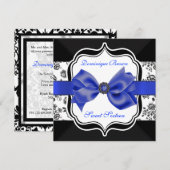 Invitation Floral Damask avec Blue Bow (Devant / Derrière)
