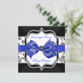 Invitation Floral Damask avec Blue Bow (Debout devant)