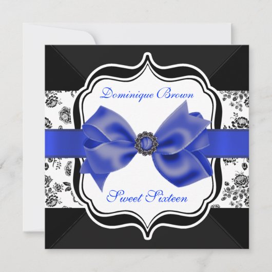 Invitation Floral Damask avec Blue Bow (Devant)