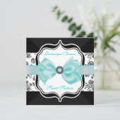 Invitation Floral Damask avec Bow Turquoise (Debout devant)
