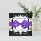 Invitation Floral Damask avec Purple Bow (Debout devant)