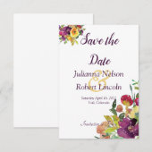 Invitation Floral d'aquarelle bordeaux et jaune enregistrer l (Devant / Derrière)