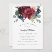 Invitation Floral d'aquarelle marine et bourgogne (Devant)