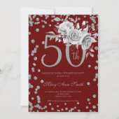 Invitation Floral d'argent et Confetti 50e anniversaire Bourg (Devant)