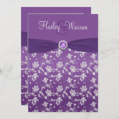 Invitation floral d'argent violet de RIBBON (Devant / Derrière)