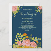 Invitation Floral Dark Navy Bleu Mariage Botanique (Devant)