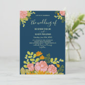 Invitation Floral Dark Navy Bleu Mariage Botanique (Debout devant)