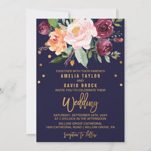 Invitation Floral d'automne avec typographie Backing Mariage (Devant)