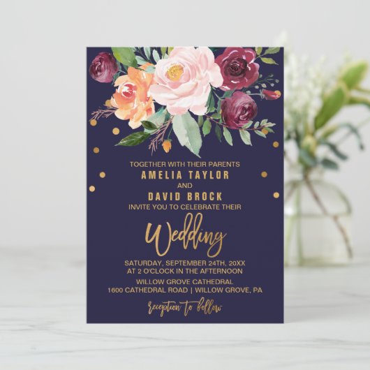 Invitation Floral d'automne avec typographie Backing Mariage (Debout devant)