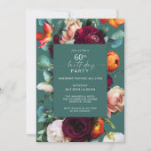 Invitation Floral d'automne moderne Turquoise 60e fête d'anni (Devant)