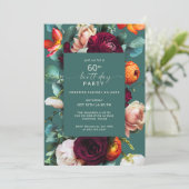 Invitation Floral d'automne moderne Turquoise 60e fête d'anni (Debout devant)