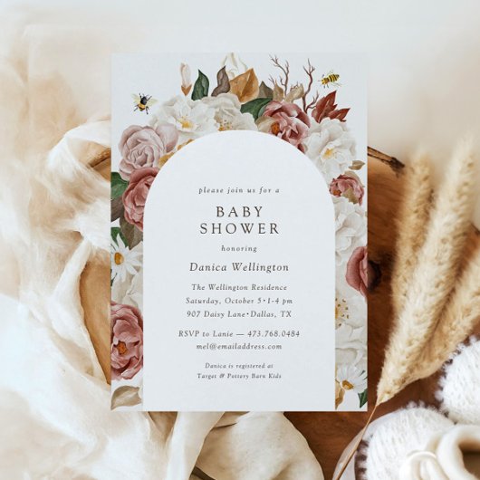 Invitation Floral d'automne rustique | Baby shower Boho Water