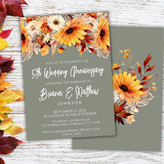 Invitation Floral de automne vert 5e anniversaire Mariage